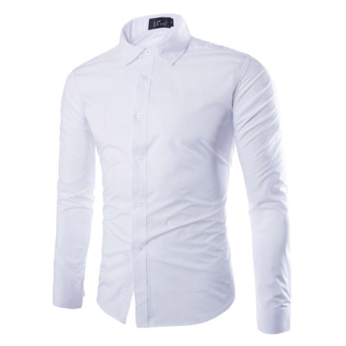 Men Casual Formal Shirt Long Sleeve Slim Fit Business Dress Shirts Tops