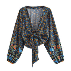 Women  Floral Print Rayon Bohemian Blouses Shirt Ladies