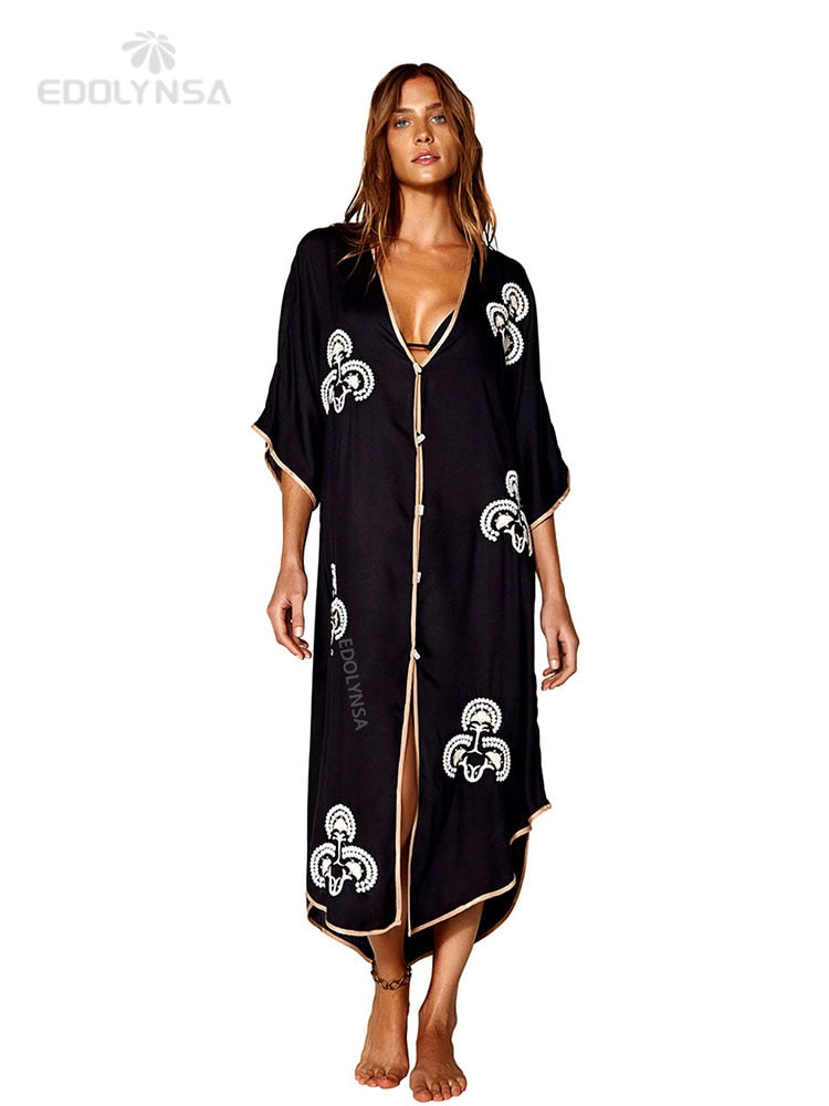 Embroidery Cotton Beach Cover up Saida de Praia Swimsuit