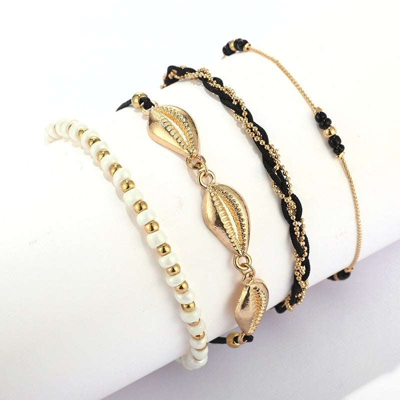 Shell Pendant Ankle Bracelet Faux Pearl Leg Anklets