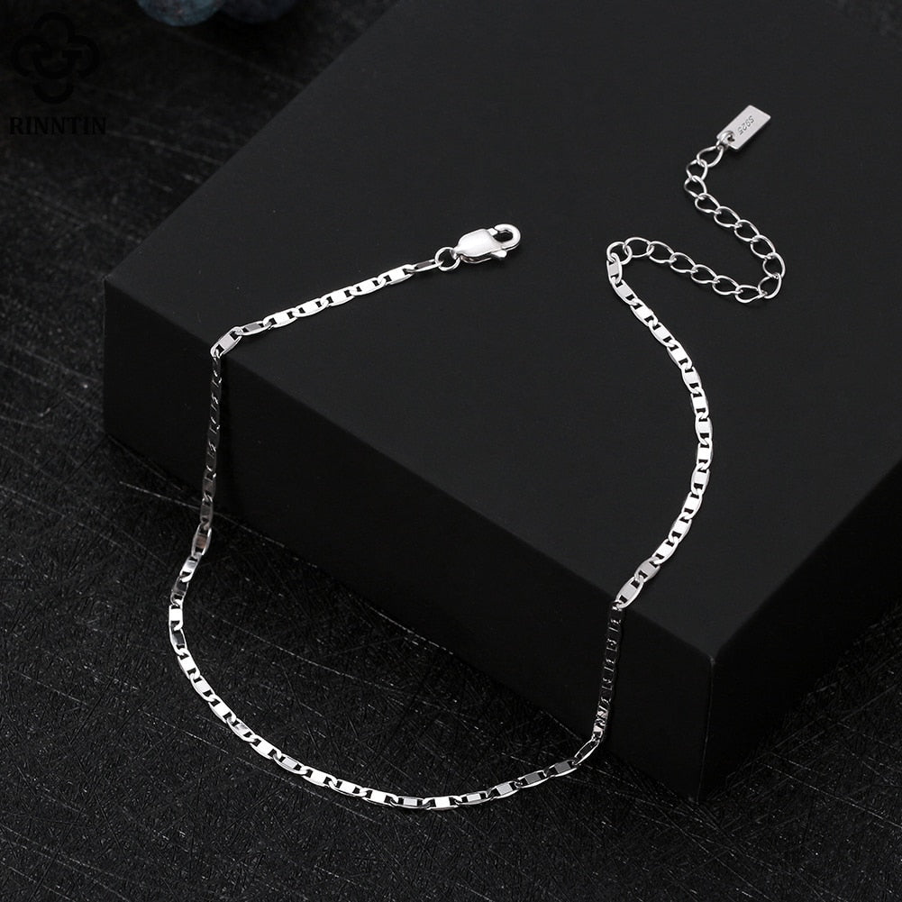 Sparkle Mirror Link Chain Anklet Women Silver Summer Foot Chain