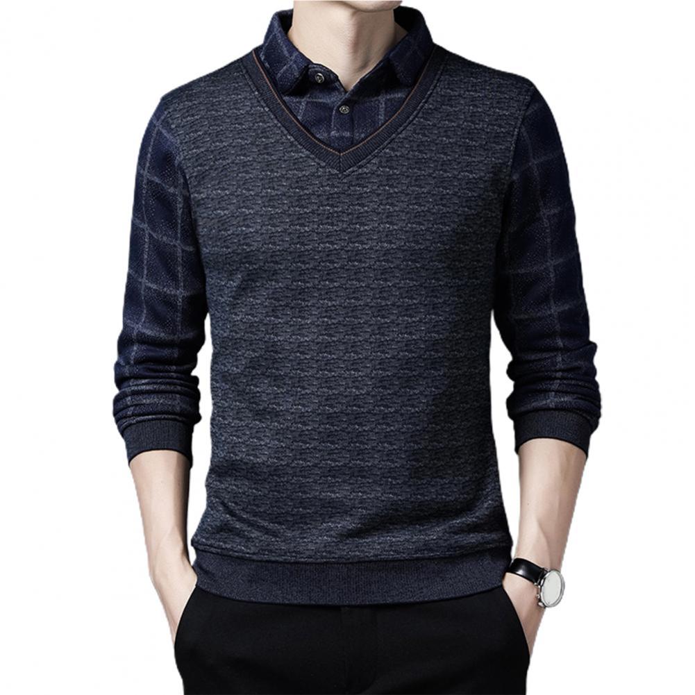 Men Sweater Turn-down Collar Long Sleeve Slim Spring Sweaters Slim