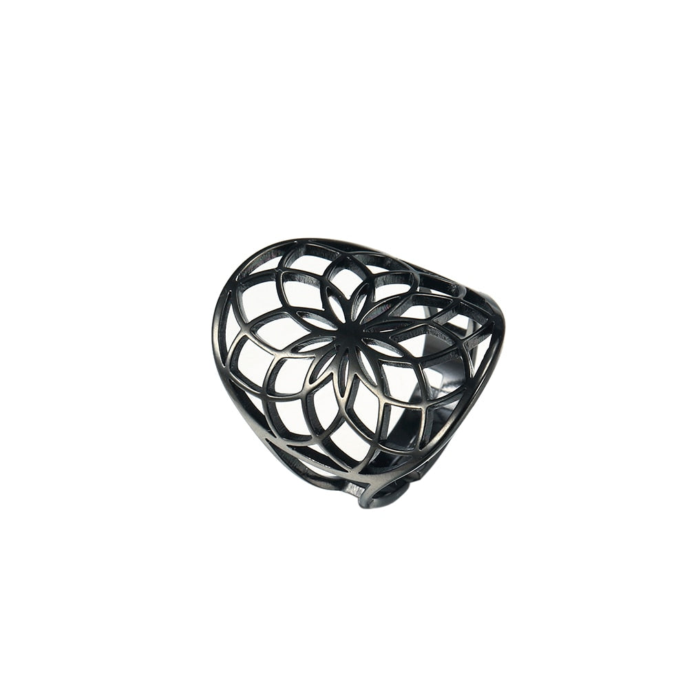 Geometric Flower of Life Ring Adjustable Stainless Steel Ring