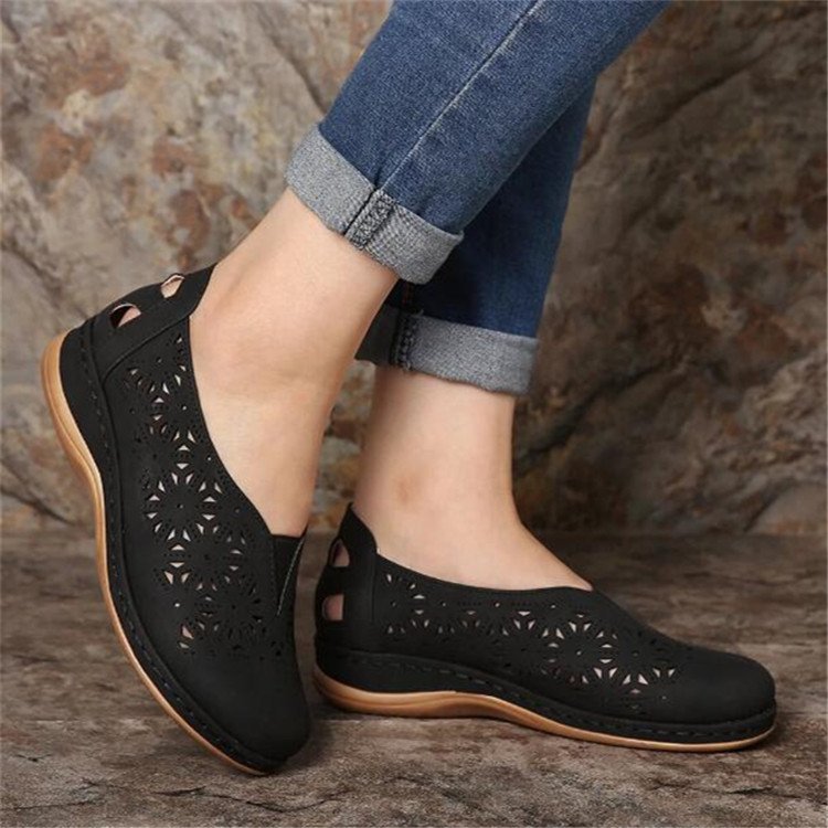 Large Size Hollow Wedge Heels Footwear Loafers Platform