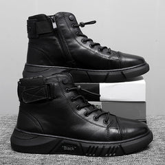 Men Boots Leather Casual Platform Boots Zipper British Style