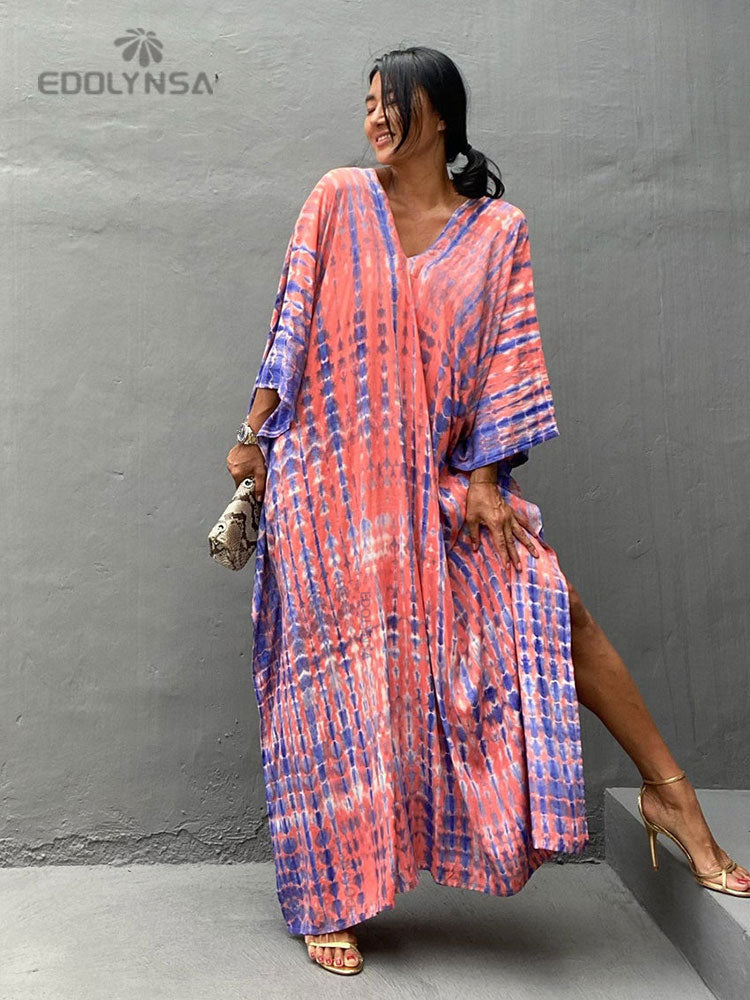 Bohemian Striped Print Women Beach Dress Bathing Suit Cover Up