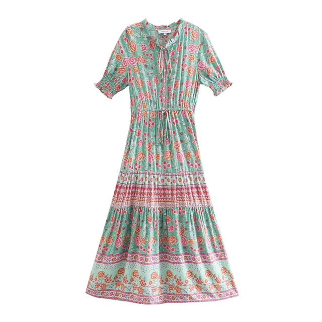 V-neck Long Flared Sleeves Dress Boho Hippie Chic Maxi Dress Vestidos