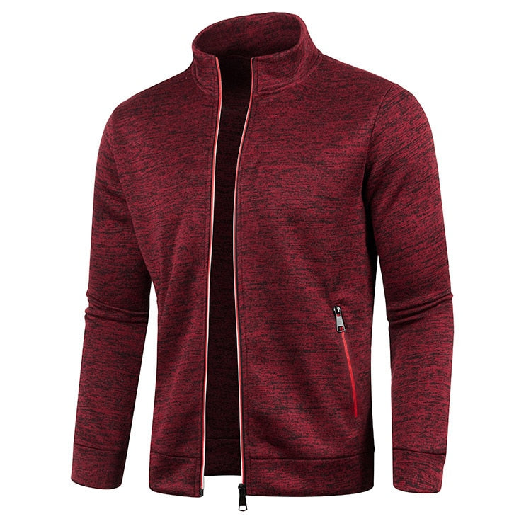 Men Thin Fleece Jacket Casual Zipper Thermal Stand Collar Outdoor Coat