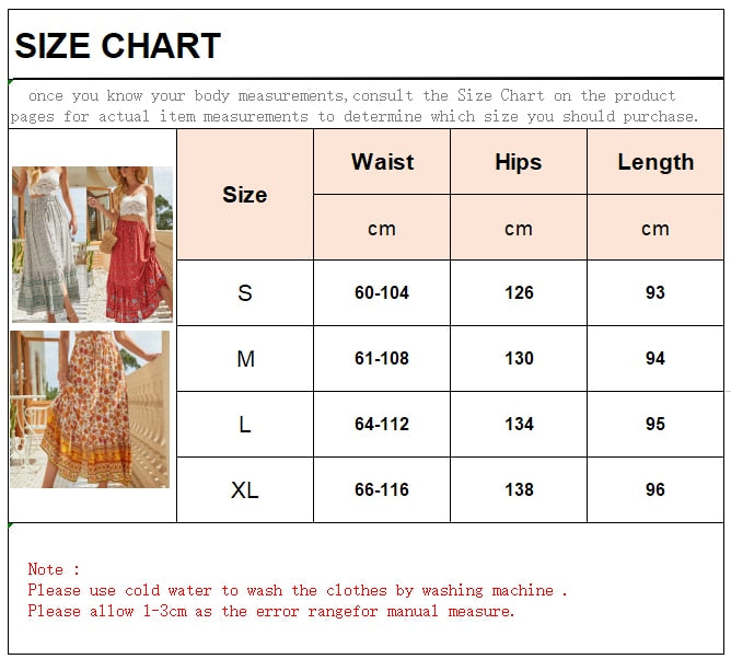 Boho Retro Floral Print Skirts Women High Waist A-Line