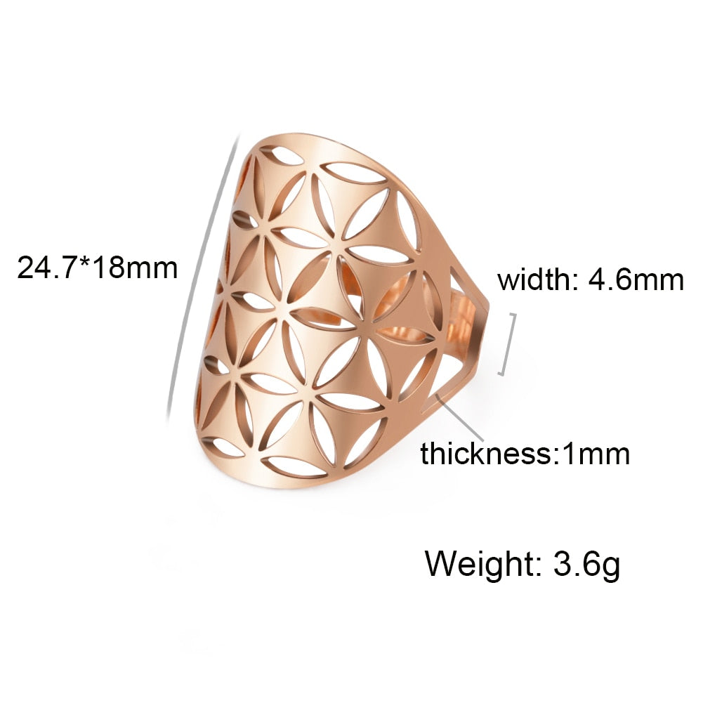 Geometric Flower of Life Ring Adjustable Stainless Steel Ring