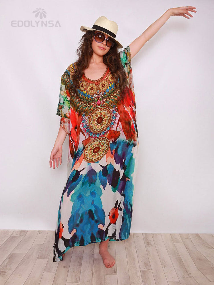 Moroccan Kaftan Bohemian Printed Summer Dress Long Tunic