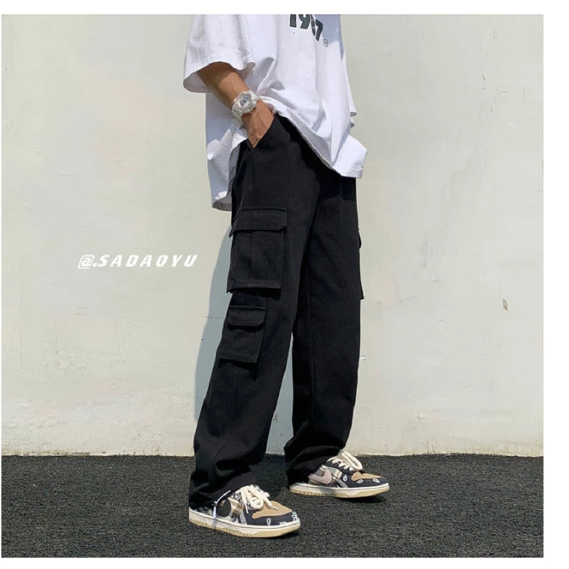 Casual Pants Loose Straight Wide Leg Pants Men Hip-hop Pocket Cargo Pants Trousers