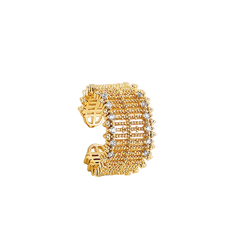 Hollow Mesh Inlaid Zircon Gold Color Rings Jewelry