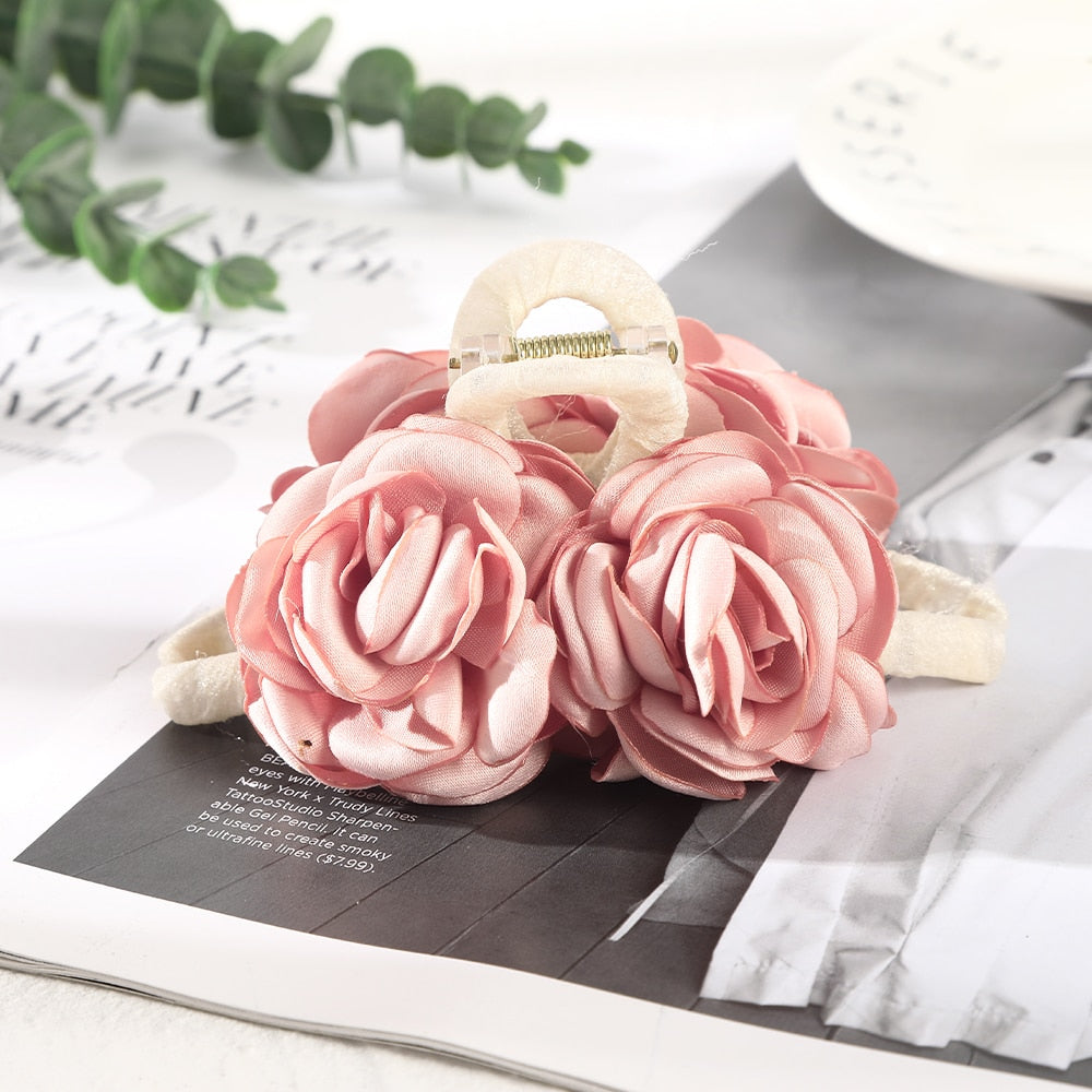 Fashion Cloth Art Rose Flower Hair Claw Women