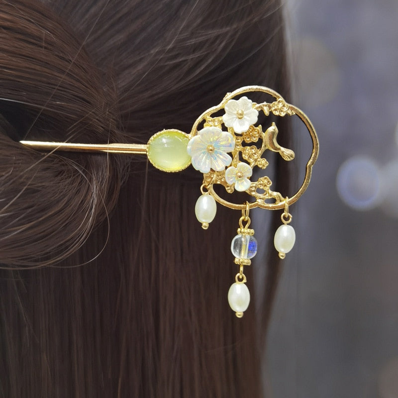 Chinese Style Hanfu Headpiece Women Flower Long Tassel Hairpin