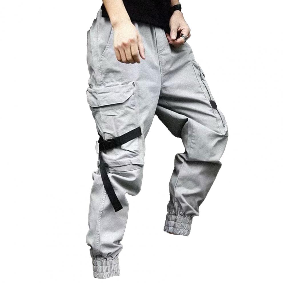 Men Cargo Pants Multi Pockets Hip Hop Jogger Pants Ankle-banded Waist Trousers