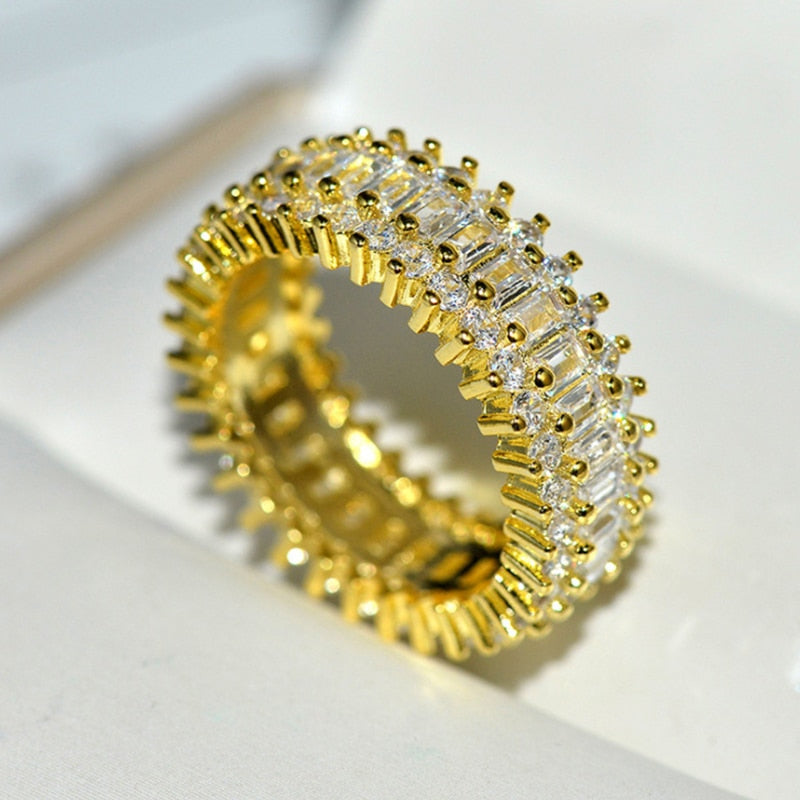 Handmade Eternity Promise Gold Color Crystal Ring