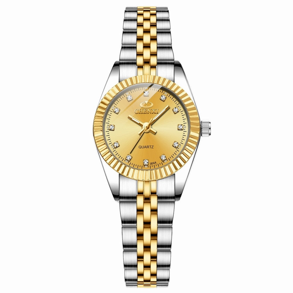 Ladies Gold Watch Women Golden Clock Female Women Dress Rhinestone Quartz