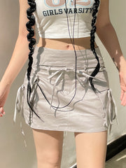 Harajuku Grey High Waist Cargo Skirt Female Aesthetic Streetwear Pocket