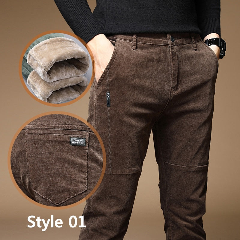 Fleece Warm Pants Men Thick Elastic Waist Fluff Pant Classic Trousers