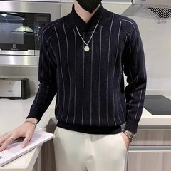 Half High Collar Striped Warm Knited Sweaters Jumpers Men Wool Pullovers Top