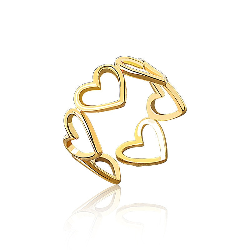 Heart Hollowout Sterling Silver Ring Romantic Unisex Gold Jewelry