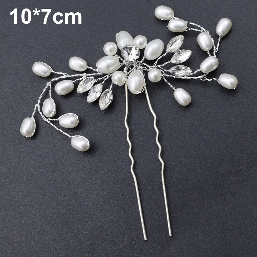 Silver Color Pearl Rhinestone Wedding Hair Combs