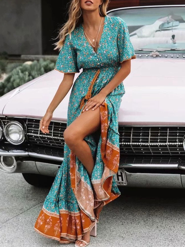 Maxi Boho Dress Women Tassel Bohemian Long Party Dress