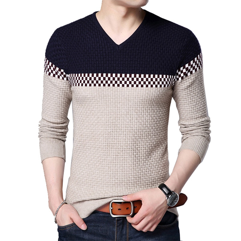 Men Sweater Business Leisure Sweater Pullover V-neck Fit Slim Sweaters Knitted