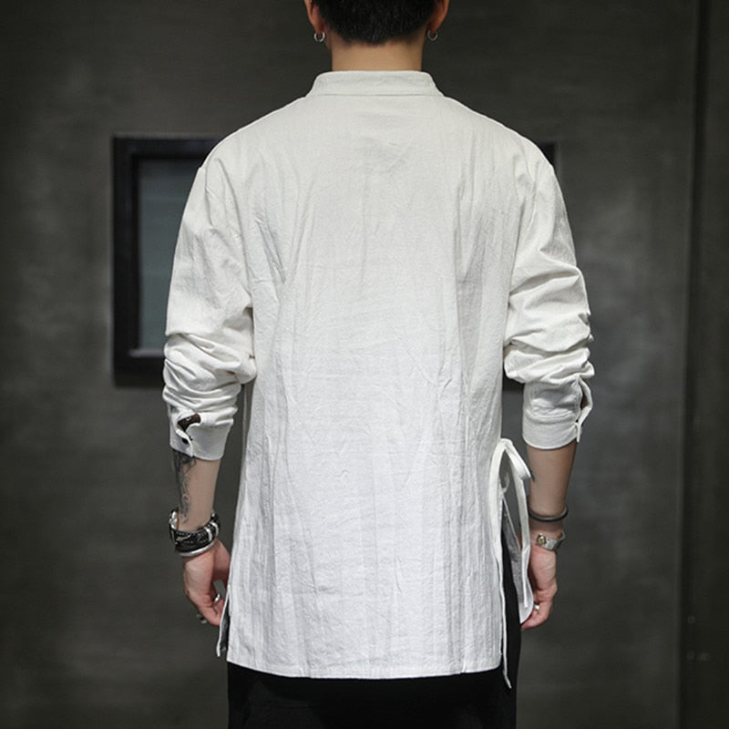 Mens Chinese Style Shirt Linen Tang Suit Stand-Up Collar tops