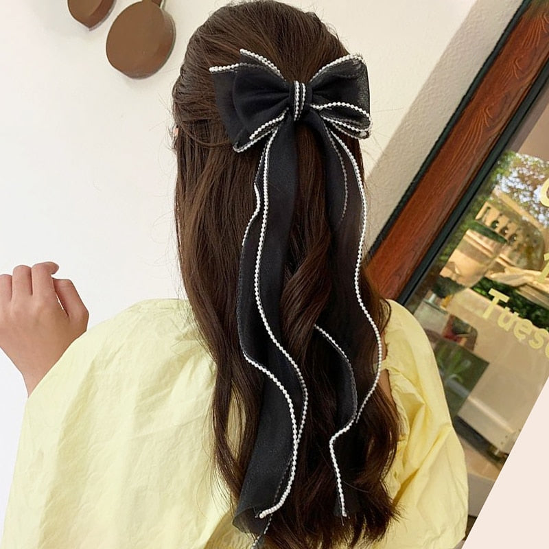 White Oversize Bow Hairpin Net Yarn  Bowknot Ribbon Hair Clip