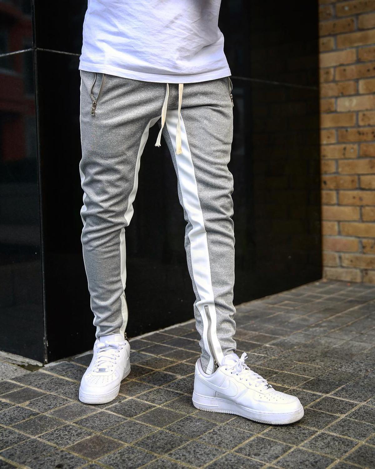 Mens Joggers Casual Pants Sports Zipper Drawstring Pants Trousers