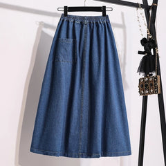 High Waist Elegant Long Denim Skirt Loose A-Line Blue Skirts