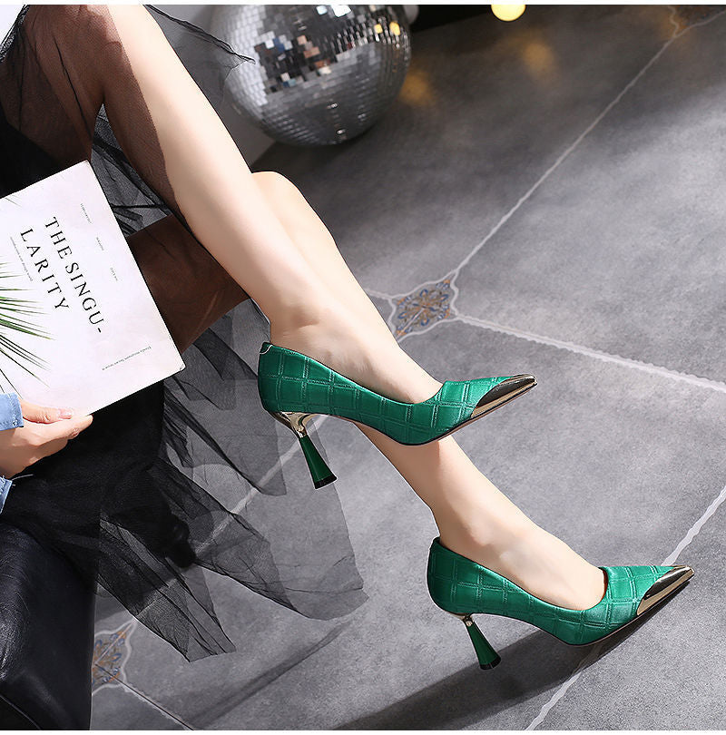 Woman Pink Pumps Metal Pointed Stiletto Shallow Mouth Single Shoes