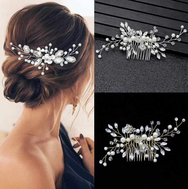 Silver Color Pearl Rhinestone Wedding Hair Combs