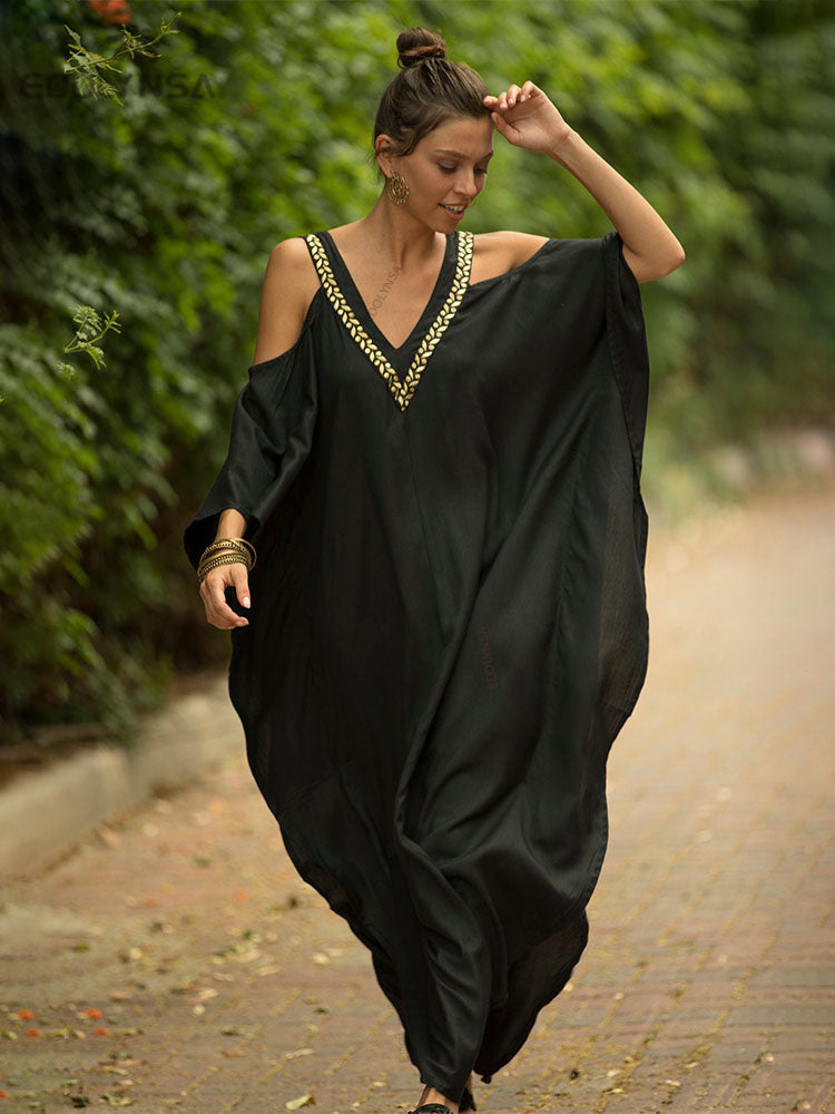 Elegant Black Kaftan Beach Tunic  Beach Cover up