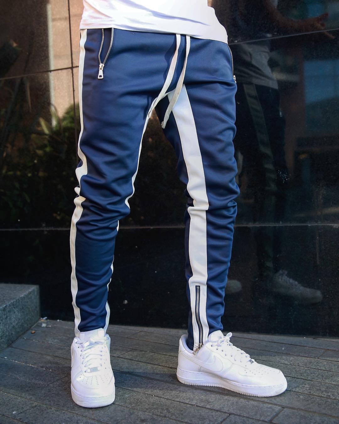 Mens Joggers Casual Pants Sports Zipper Drawstring Pants Trousers