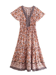 Flower Print BOHO Lacing up Dresses Beach Robe