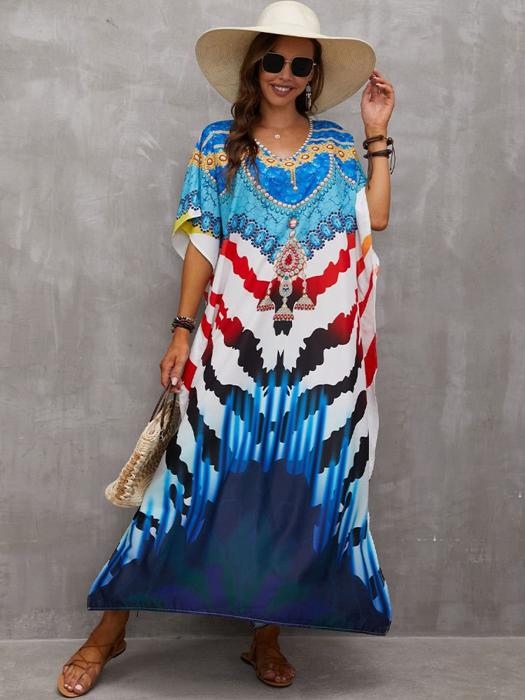 Bohemian Printed Loose Kaftan Casual Summer Vacation Maxi Dress