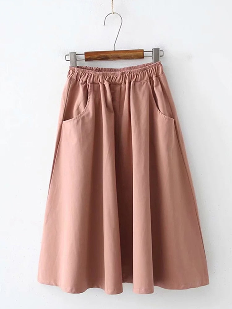 Midi Summer Skirt Women 2021 Fashion Korean Pocket A-line