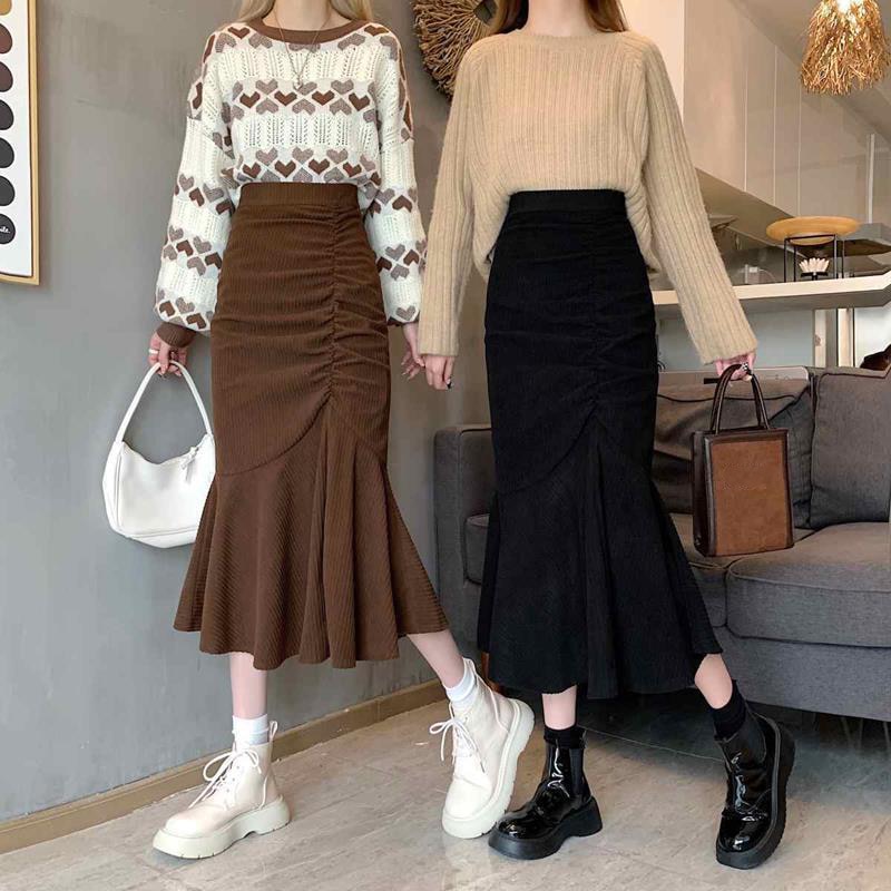 Fashion High Waist Midi Skirts for Women Mermaid Skirt