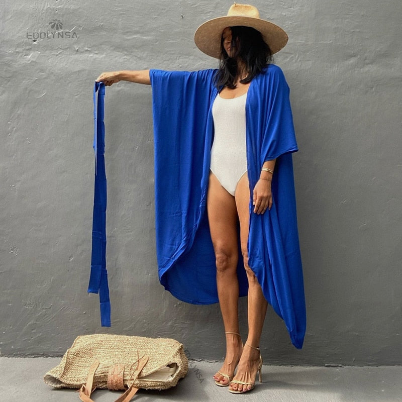 Bikini Cover-ups Retro Long Kimono Dress White Tunic