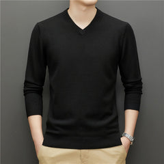 Men V-neck Thick Sweater Business Warm Knit Pullover Classic