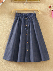 Knee Lenth Denim Skirt WomenStriped High Waist