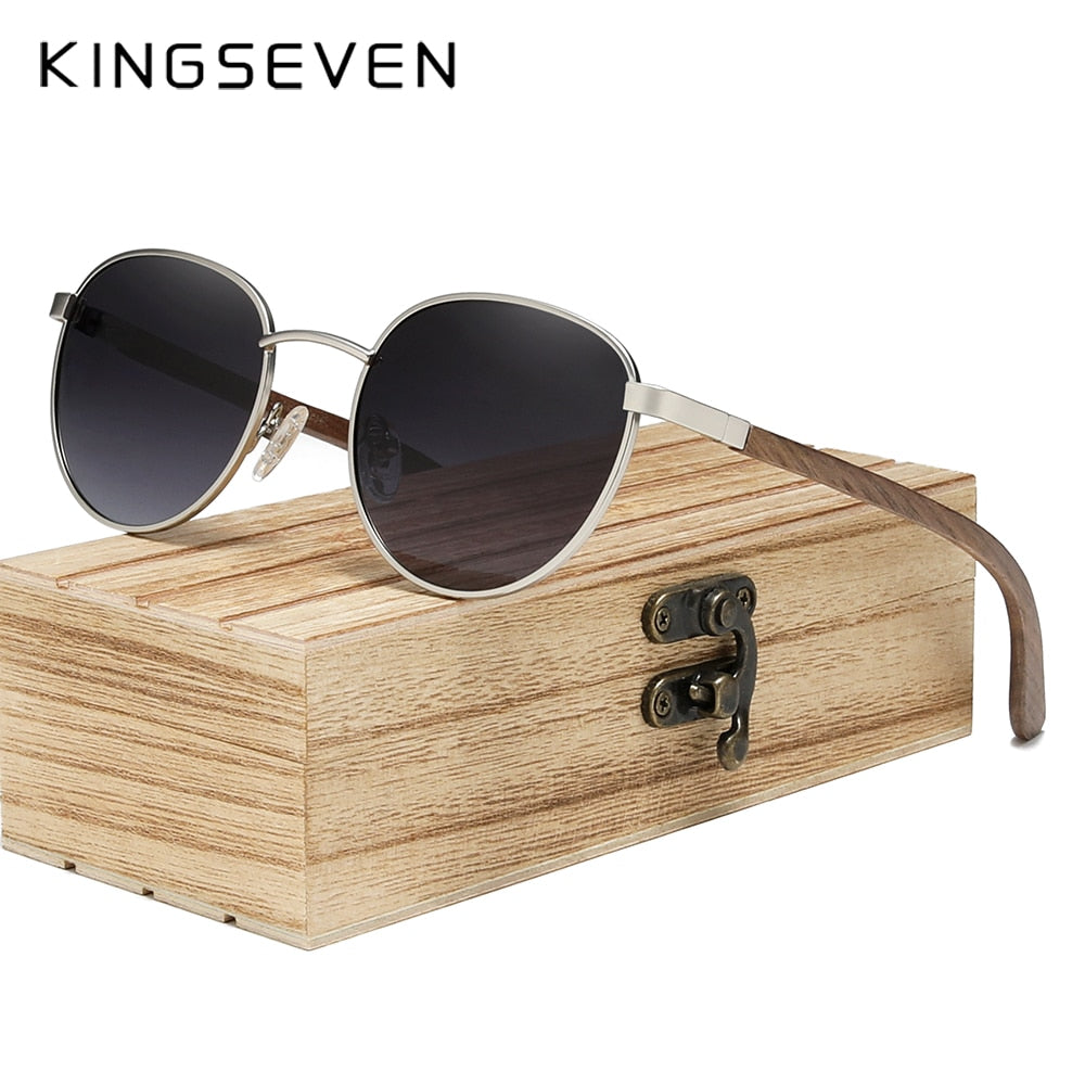 Wooden Sunglasses For Men Polarized UV400 Protection Round Lens