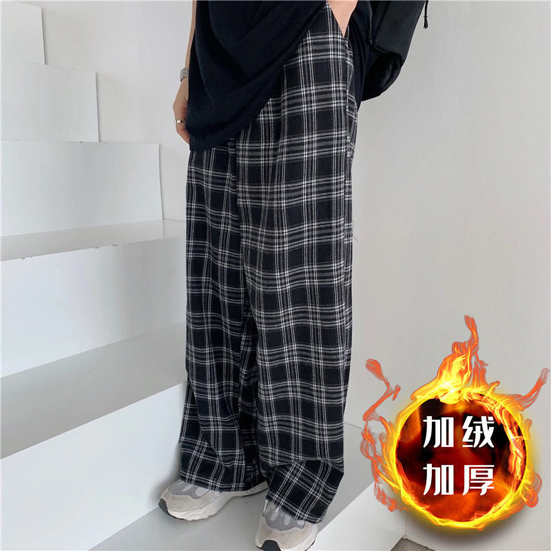 Plaid Pants Men Casual Straight Trousers Hip-hop Pants