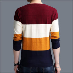 sweater Men Long Sleeve Slim Sweaters V-neck Fit Sweater Striped Bottom Sweaters