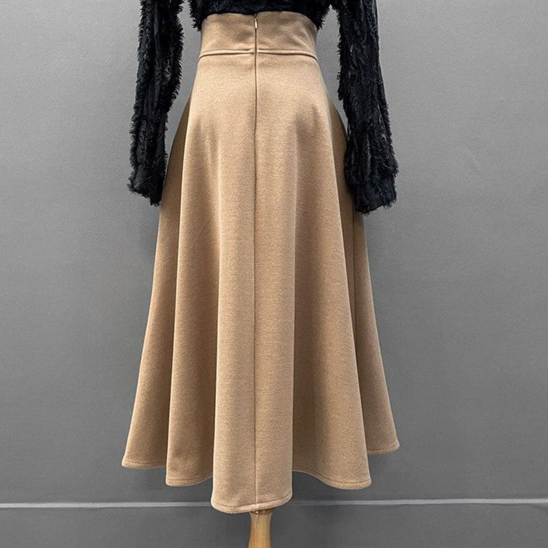 Woolen Long Skirt Women Winter Pleated Skirts