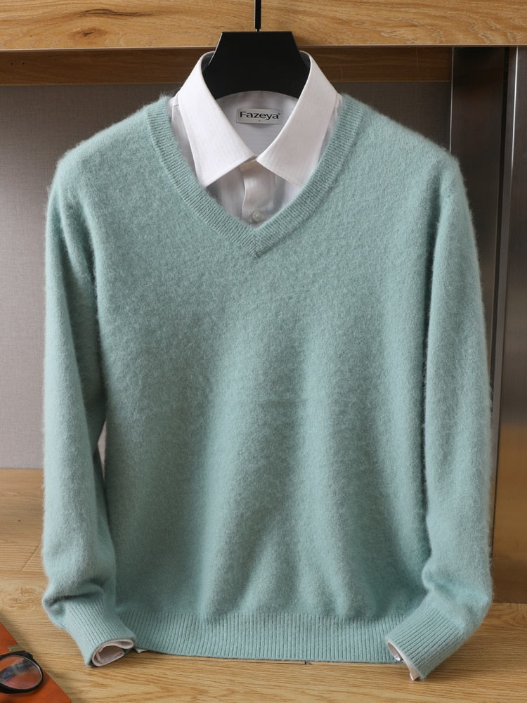 Men's Sweater V-Neck Pullovers Knit Sweater Tops Long Sleeve High-End Jumpers