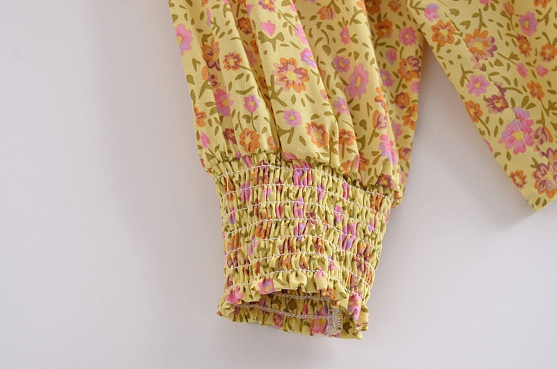 Boho Vintage Yellow Printed Women Tops